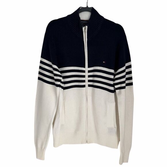 Tommy Hilfiger Other - Tommy Hilfiger Men’s Navy & White Stripe Full Zip Cotton Sweater Nautical Size L